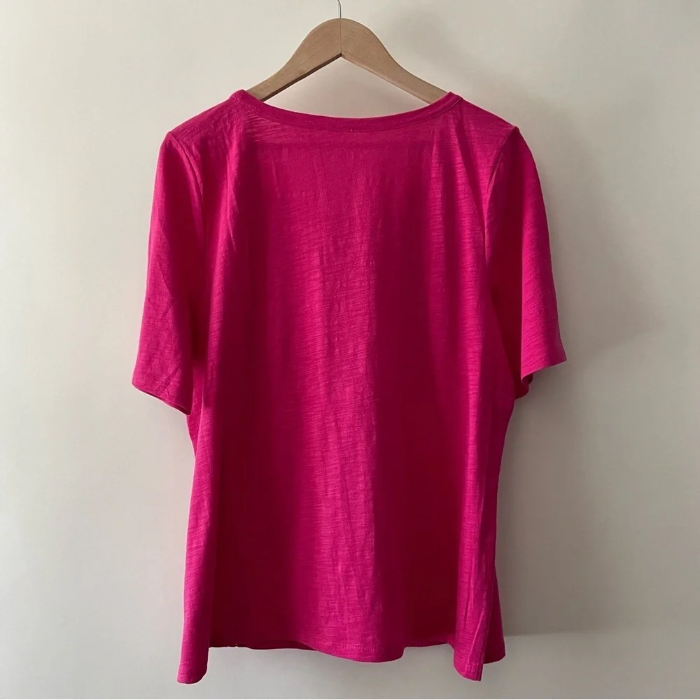 Talbots Fuchsia Pink Cotton Short Sleeve T-Shirt w/ Front Detail Size XL - Picture 8 of 12